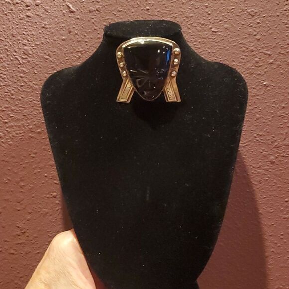 Vintage Taxco Black Onyx Brooche and Earrings! , Sterling Silver, Stamped 925! - Picture 2 of 13